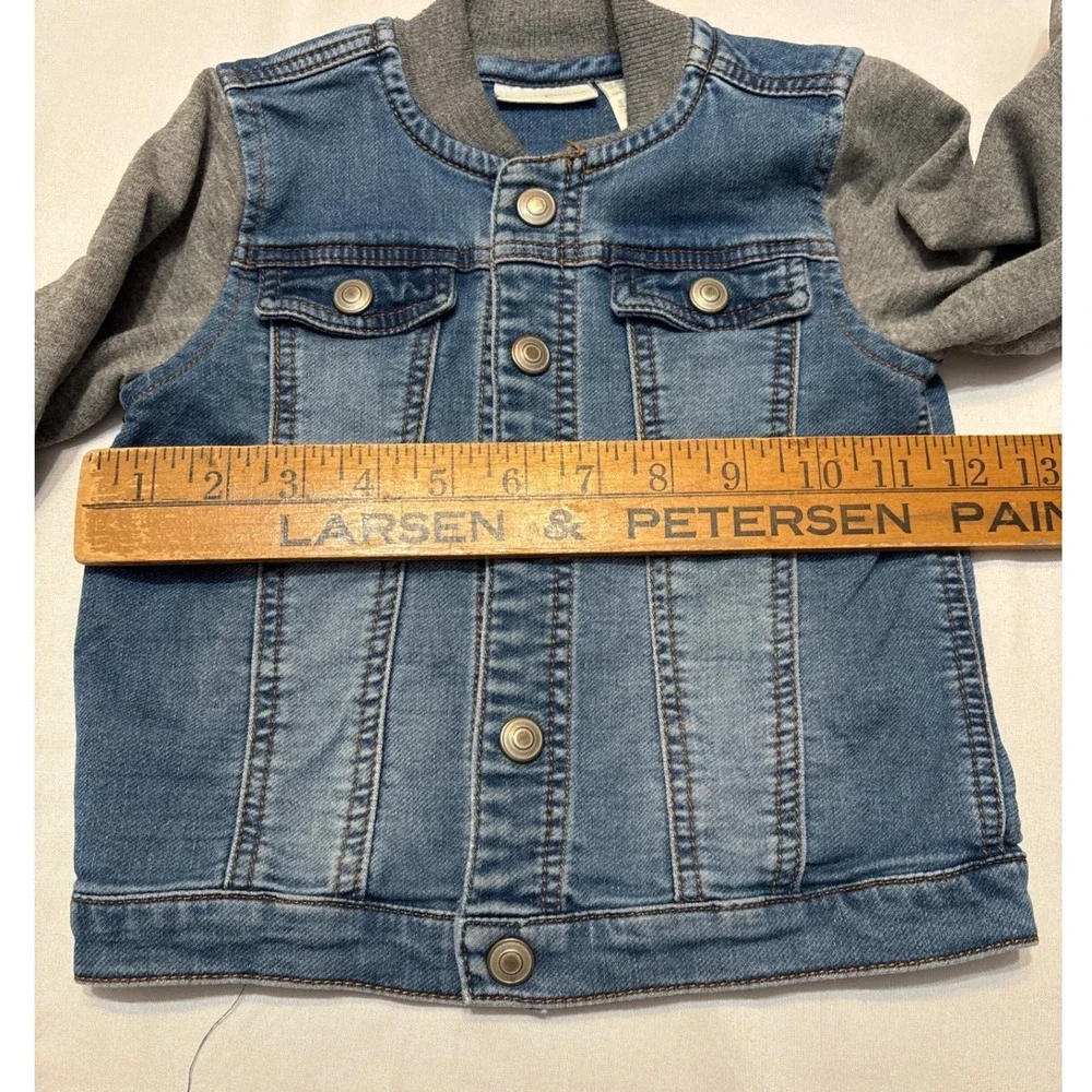 First Impressions Toddler Denim Jacket Grey Knit Sleeves Blue Jean 24 Months